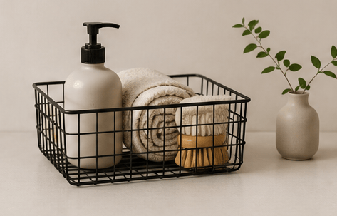 Functional minimalist home décor with practical storage accessories