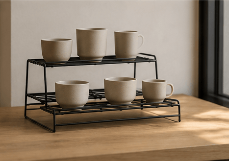 Powder-coated metal display stand designed for everyday retail use