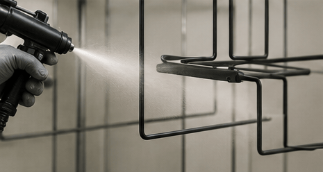 Durable powder-coated metal surface used on a retail display product