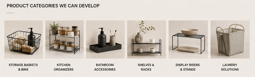 Custom metal home product details including finish, proportions and wire pattern