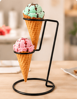 Black two-level ice cream cone stand