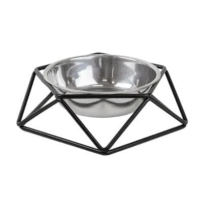 Black geometric pet food bowl holder